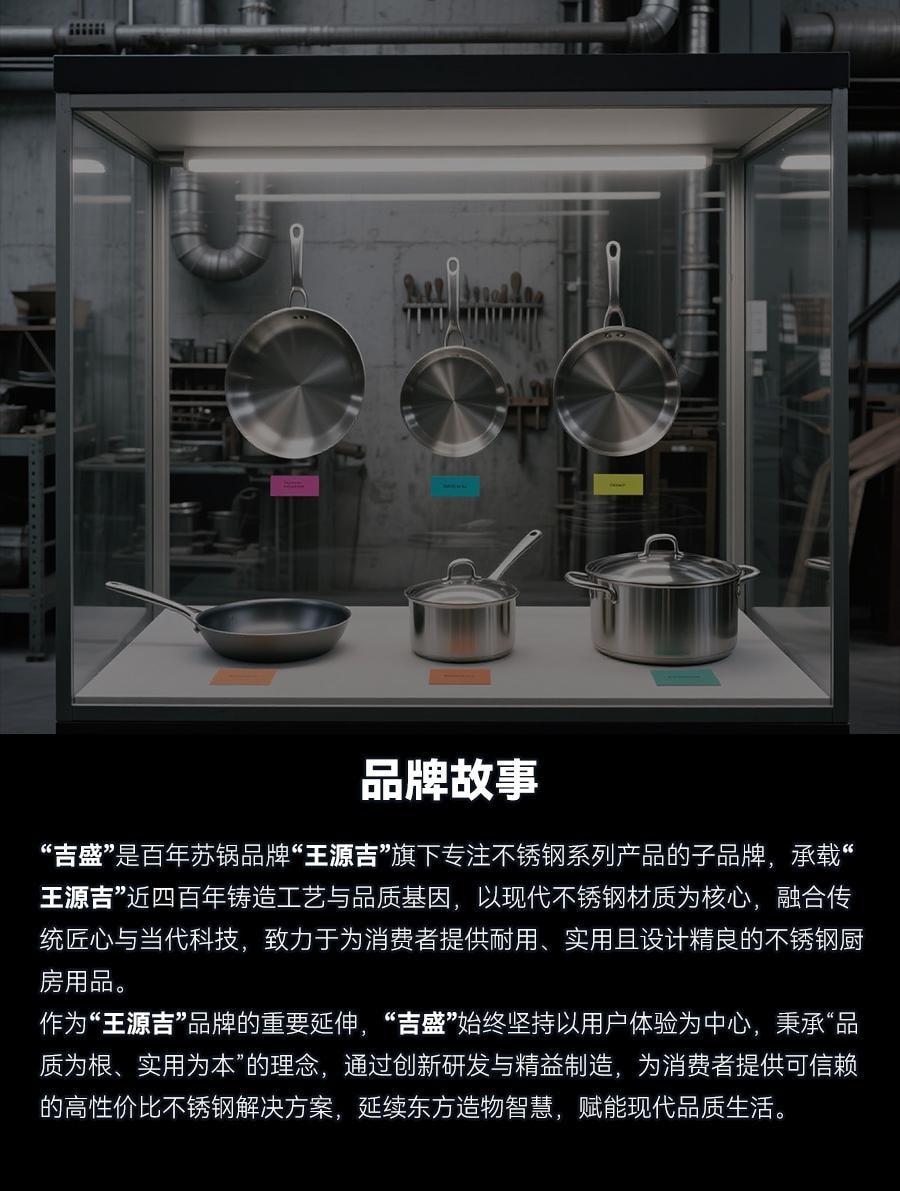 【好锅不娇气 ⭐同等品质价更低】王源吉子品牌 吉盛 32cm不锈钢蜂窝炒锅 物理不粘 316不锈钢 蜂窝纹理 可立盖 电磁炉炒锅